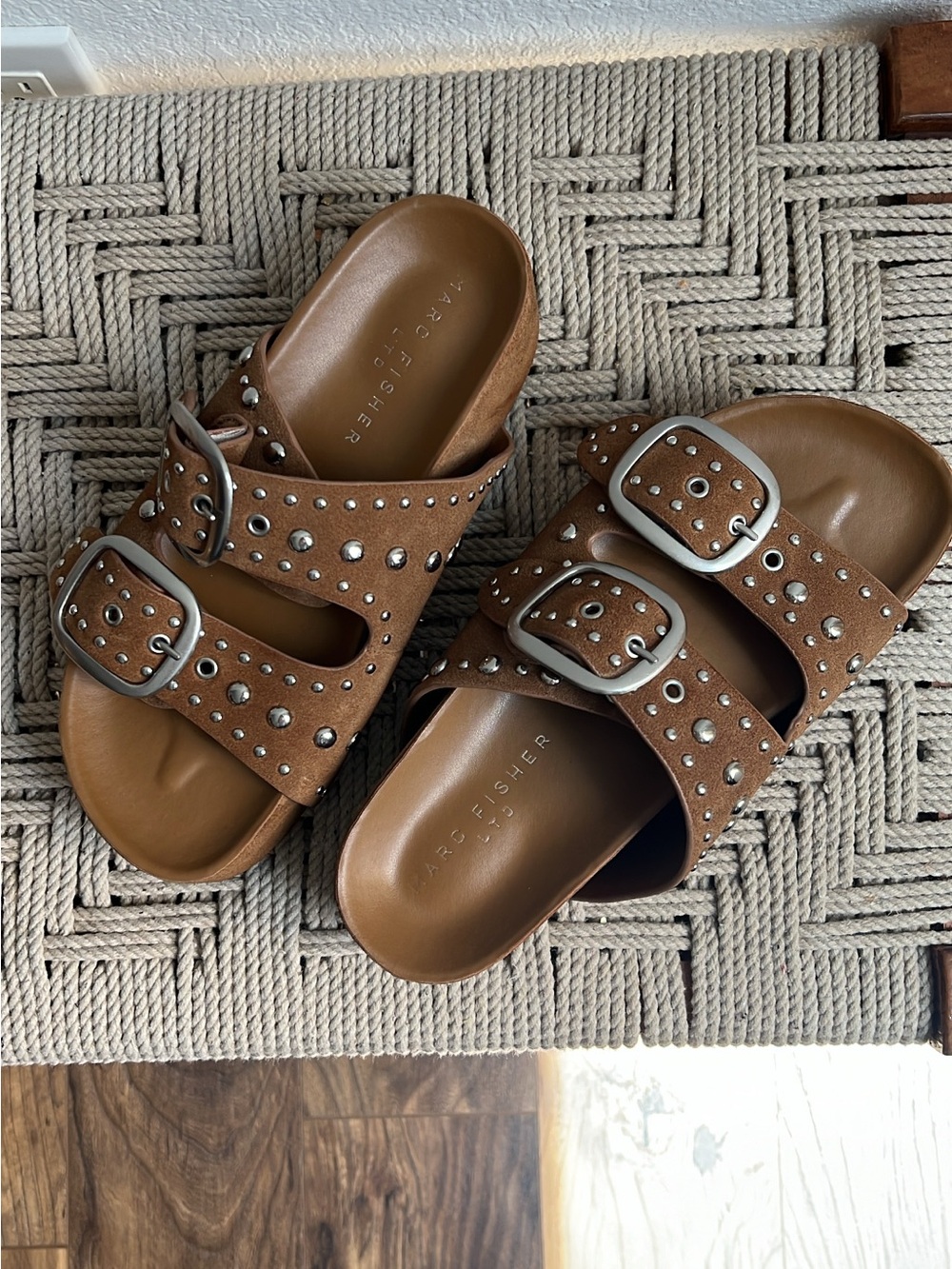Marc Fisher Sayge Studded Suede Footbed Sandal